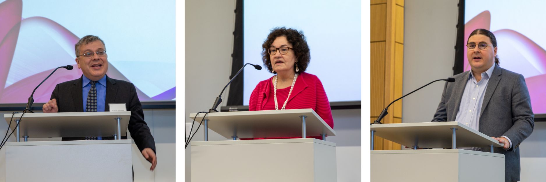 From left, Ilya Somin, Professor of Law at George Mason University; Rachel F. Moran, Professor of Law at Texas A&M University School of Law; and Joseph Fishkin, Professor of Law at UCLA School of Law speak at the 28th Annual Frankel lecture hosted by the University of Houston Law Center’s Houston Law Review.